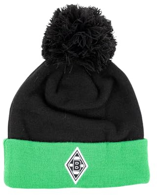 PUMA Borussia Mönchengladbach Mütze | Offizieller Fanartikel Fohlenshop | Fanmütze mit Bommel & gesticktem Vereinslogo | Winter-Beannie in Balkenoptik
