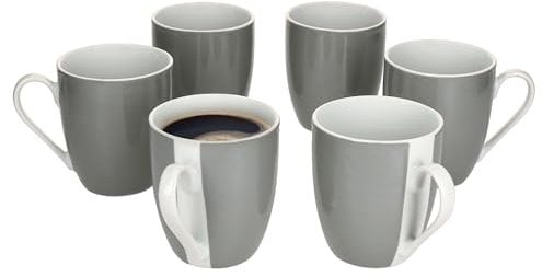 MamboCat 6er Set Variant Grau Kaffeebecher I 350ml, Höhe 10,3cm I farbige Porzellan-Becher mit Henkel für 6 Personen I bunte Tassen für Heißgetränke wir Tee, Kakao, Latte Macchiato & Co