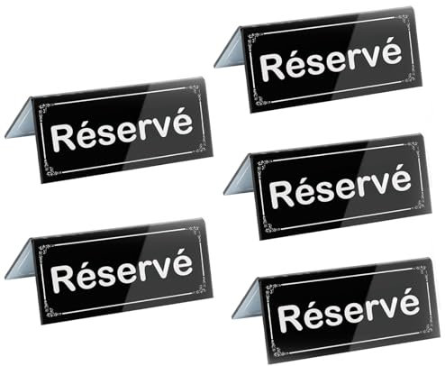 Upifen panneaux de table Acrylique Réservé 12 x 6cm Imperméables - Avec triangle en V inversé - Pour mariage, anniversaire, restaurant, affaires, bureau, réunion, noir 5pcs