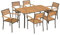 Gecheer 7-TLG. Garten Sitzgruppe Gartenmöbel Set 6 Personen Essgruppe Gartentisch mit Stühle Gartengruppe Sitzgarnitur Gartengarnitur Terassenmöbel Akazie Massivholz und Stahl