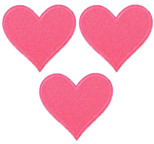 PATIKIL Stoffflicken zum Aufbügeln 6.6x7cm Bügelflicken 3 Packung Aufnäher Herz Form Bestickte Liebe Applikationen für Kleidung Jacken Hut Rucksack Reparieren Dekorationen Rosa