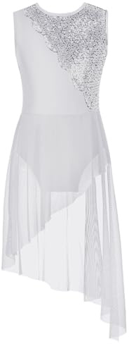 Yruioon Mädchen Lyrisch Tanzkleid Glitzer Ballettkleid Pailletten Kleid mit Asymmetrisch Rock Modern Contemporary Tanzkleidung
