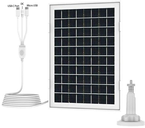 Upgrade 3 in 1 Port 5V 8W with Type-C,Micro USB & Barrel Plugs Solar Panel for Ring Stick Up Cam/Ring Spotlight Cam/Reolink Battery Camera Solar Panel with 360° Adjustment Mount,13.1ft Charge Cord
