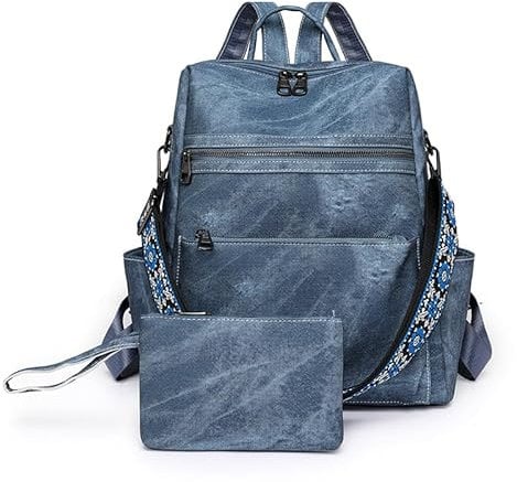Puwuzixi Frauen Rucksack Wasserdicht Anti-Diebstahl Leichtgewicht PU Mode Reisen Mehrzweck Cabrio Geldbörse Umhängetasche Handtasche Rucksack(Blue)