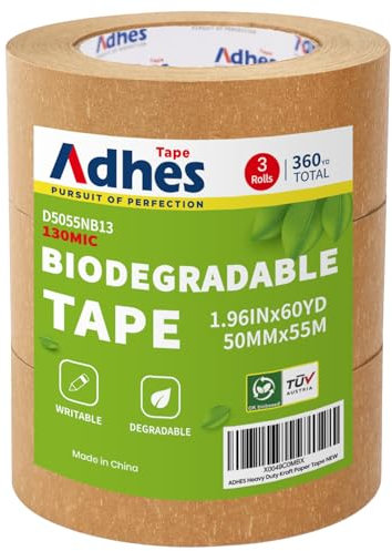 ADHES Ruban adhésif d'emballage en eco papier kraft bande de colis pour boîte carton demenagement,50mm x 55m,brun Lot De 3