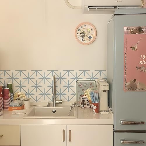 Alwayspon Adesivo per piastrelle, motivo floreale blu e bianco, autoadesivo, per bagno, cucina, paraspruzzi, in vinile, per pavimenti e pareti, 10 pezzi x 15 cm
