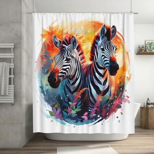 Mexpekil Rideau de douche imperméable et résistant à la moisissure pour salle de bain avec 12 crochets en plastique Motif zèbre aquarelle 183 x 183 cm