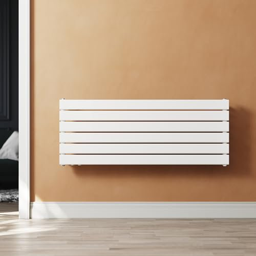 SUNXURY Radiador de diseño de panel, 465 x 1200 mm, horizontal, con conexión lateral, color blanco