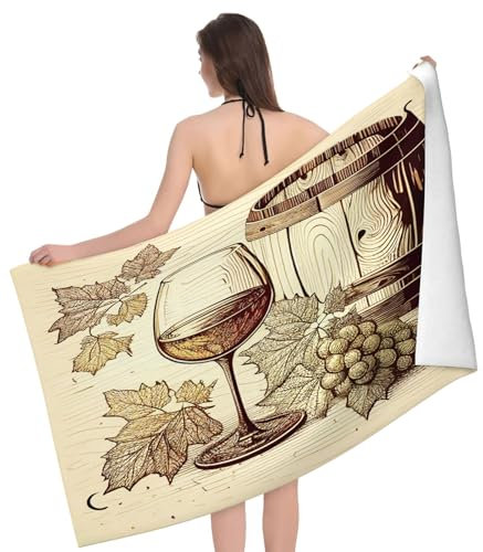 Strandtuch mit handgezeichnetem Weinfass-Muster im Vintage-Stil, weiches, extragroßes Pool-Schwimmtuch für Erwachsene, Reisedecke, Kreuzfahrt-/Urlaubszubehör, wichtiges Zubehör, 81,3 x 132,1 cm
