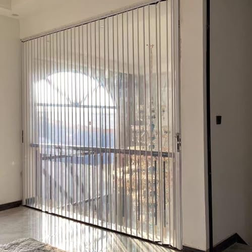 Schiebetür Falttür falttüren innentüren Weiße, durchsichtige Falttür aus Acryl mit Schloss, 80 Zoll hohe interne Aluminium-Schiebetür, temporärer Raumteiler, große Glas-Schrank-Falttür(63.5x203cm/25x8