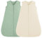 FIEMOL Schlafsack Baby 18-24 Monate 1.5 Tog, Neugeborene Schlafsack Herbst mit Plüsch Punkte, Weiche Winter Schlummersack Baumwolle, Baby Tragedecke Beige&Grün 2er Pack 90cm