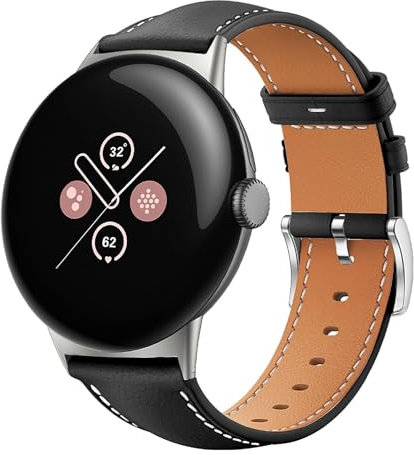 GIOPUEY Armband Kompatibel mit Google Pixel Watch 4 45mm/3 45mm, Echtleder Armband [Verschleißfest] [Atmungsaktiv] Ersatzarmband - Black