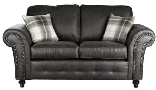 Cedar Lounge Faux Leather Sofa Collection, Brass Stud Accents, 2 Colours (Black, 2 Seater)