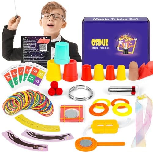 OSDUE Zauberkasten,12 Pcs Zaubertricks Kinder mit Zauberstab & Handbuch Anfänger Zaubertricks Set Spielzeug Kindergeschenke ab 6 7 8 9 10 11 12 Jahren für Jungen und Mädchen