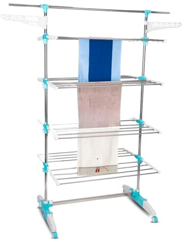 UMAA Tendedero Vertical Plegable Tendedero de Ropa con 6 Ruedas 2 Laterales Abatibles Estantes Ajustables y Marco de Acero Inoxidable para Interior y Exterior Blanco (167 X 67 X 165 CM)