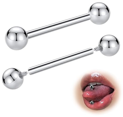 ESHIONER G23 Titan Zungenpiercing Nippelpiercing Brustwarzenpiercing Piercing Zunge 14G 12/14/16/18mm 4/5mm kugeln Gerade Barbell Piercing 2Stück