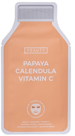 YEAUTY SMOOTHIE Tuchmaske Papaya, Calendula, Vitamin C – bekämpft gezielt sichtbare Zeichen der Hautalterung – 100% biologisch abbaubar – 1er Pack