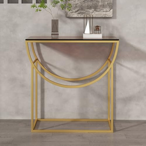 HSWOYEA Table Console de canapé, Table d'entrée Moderne avec Cadre en métal, Plateau en Verre trempé en Forme de Demi-Lune, pour Salon, Couloir (Couleur : Or, Taille : 100 x 30 x 80 cm)