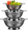 Bokon 3 Pcs Stainless Steel Colander Set Colander Bowl Colander Sieves 1/3/ 5 Quart Metal Mesh Strainer Net Basket with Handles Food Spaghetti Strainer for Kitchen Draining Pasta Rinsing (Black)