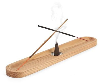Holz-Räucherstäbchenhalter für Stäbchen & Kegel – Moderner Holzhalter für 2 Räucherstäbchen mit Platz für Kegel, Räucherhalter, Meditations-Räucherstäbchenhalter, niedliche Deko für Zuhause und Zimmer