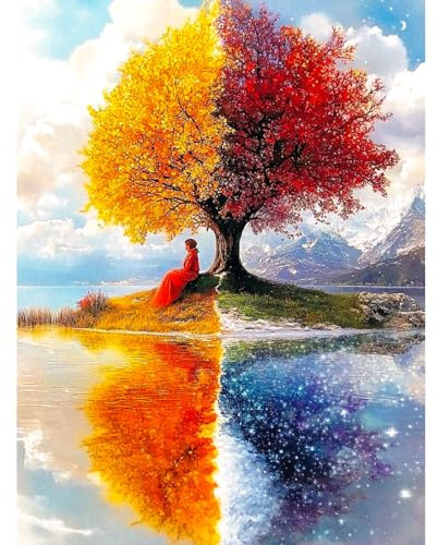 KEYIFA Peinture par Numéros pour Adulte, Quatre Saisons Arbre Kits de Peinture au Numéro avec Acrylique et Pinceaux, DIY Creatif Toile Paint by Numbers Kits, Décoration de Maison 30x40cm