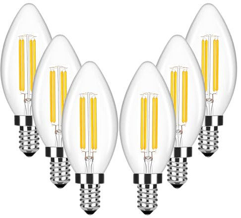 ITALASA E14 LED Warmweiss 2700K,ersetzt herkömmliche 40W Glühbirnen,4W Lampe in Kerzenform,Filament Glas,Vorteilspack mit 6 Leuchtmittel