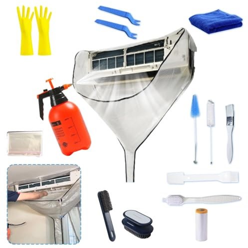 ZSPLIT-MAIR Kit di pulizia mini split tutto in uno con spruzzatore a pressione - Sacchetto di pulizia mini split riutilizzabile a prova di perdite, 16 pezzi di utensili per la manutenzione (Bianco)