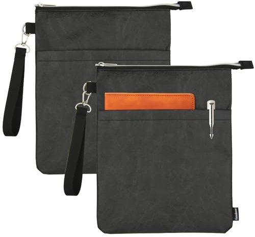Protective Zipper Case with Hard Carrying Case, Front Pocket and Shoulder Strap for Book Lovers, Women and, Tyvek Paper Black, 2 Pcs, 2 Pieces