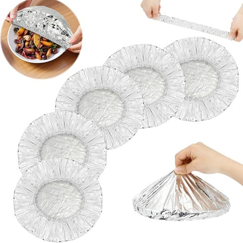 Aluminum Foil Microwave Lid Cover for Food, 50PCS Repeatable Microwave Food Cover, Fresh-Keeping Aluminum Foil Film Cover, Elastic Bowl Covers Plate covers For Kitchen