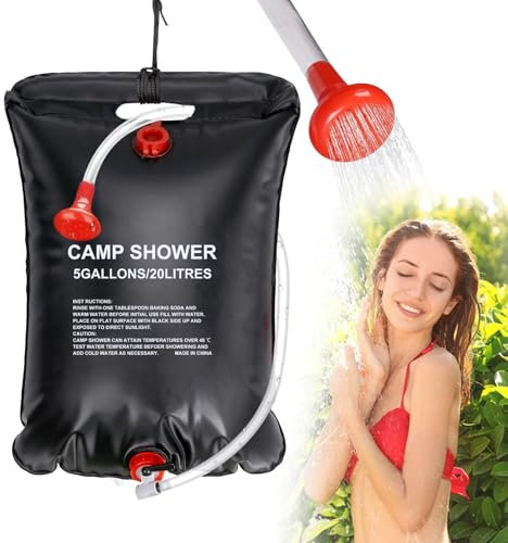 Inoamity Borsa Doccia Solare Portatile 20L per Campeggio - Riscaldamento Rapido a 45°C con Tubo Rimovibile, Testa Regolabile, Design Pieghevole per Trekking, Escursionismo, Viaggi (20L-1 Pezzo)