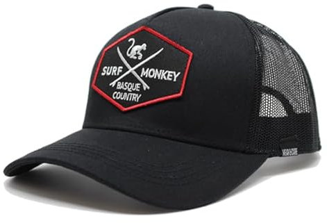 Surf Monkey | Cappellino Trucker Origins Baseball Regolabile - Cotone biologico - Taglia unica (FR/ES, Lettere, Taglia unica, Nero)