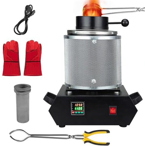 Zertylre Four de fusion d'or, électrique, numérique, 1800 W, 1150 °C, avec filet de protection et creuset en graphite de 3 kg pour faire fondre l'or, l'argent, le cuivre, l'aluminium