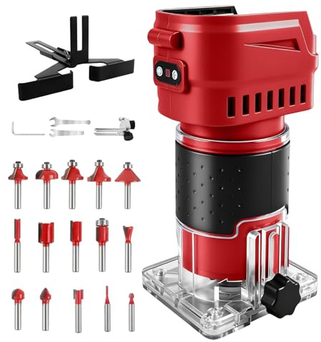 Gpaentsn Enrutador inalámbrico compatible con batería Milwaukee M18, 6 velocidades, 30,000 RPM, 850 W, enrutadores de palma de mano sin escobillas para carpintería, recortadora de bordes de mano con