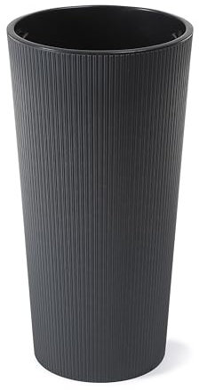 KONZEPT Blumentopf Hoch (57 cm) mit Einsatz – geeignet für Innen- & Außenbereich, wetterfest, UV-beständig, mit Rillenstruktur – Anthrazit, Eco-Kunststoff, ideal für Garten, Balkon, Terrasse & Wohnung