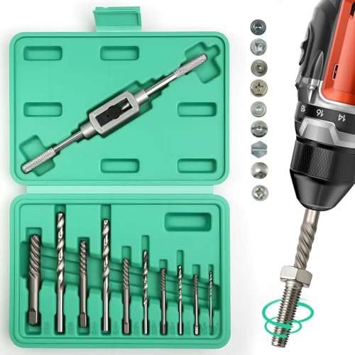 Lot de 10 extracteurs de vis, extracteur gauche inclus avec casse-écrou, extracteur M3-M18 pour vis endommagées, extracteur de vis avec boîte de rangement, dévisseuse avec foret à haute teneur en