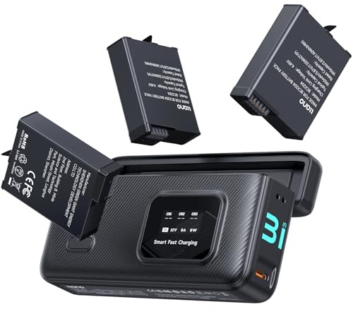 llano AC3 30W Fast Charger Case and 3 Pack 1950mAh Osmo Action 6 Batteries | For DJI Osmo Action 6/5 Pro/4/3 & Osmo 360, Triple Slot PD Charging, LED Display, Portable Storage