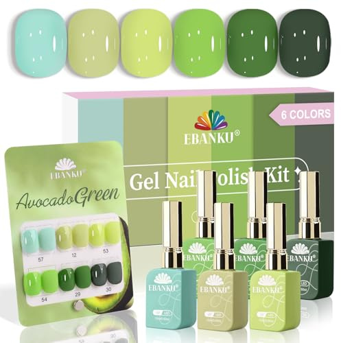EBANKU 6 Colors 15 ML Gel Nail Polish Set, Set Same Color Same Bottle Soak Off LED Gel Polish Kit Nail Art Manicure DIY at Home Salon Gifts(Light Dark Green Olive)