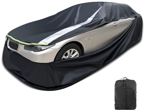 360° Full Enclosed Car Cover Waterproof All Weather for Length 445-485cm | 420D Oxford Car Cover for Outdoor/Indoor, All Round Windproof Anti-Scratch Anti-UV Snowproof , Fits for Saloon/Hatchback