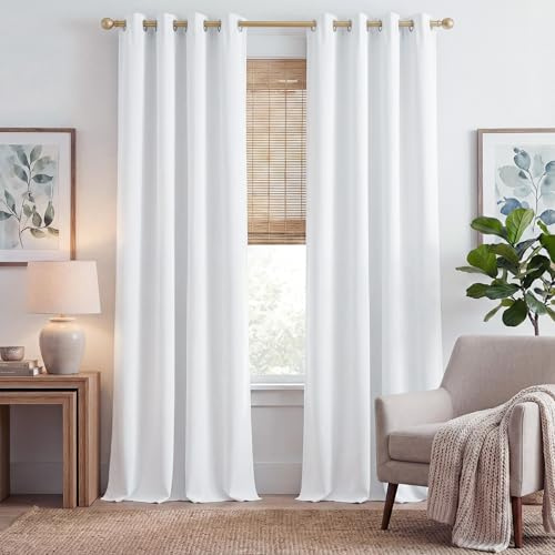 PONY DANCE 100% Blickdichte Vorhänge mit Ösen Übergardinen Wohnzimmer 2er Set H 245 x B 140 cm Weiß, Verdunkelungsvorhang Thermal Curtains for Bedroom/Living Room
