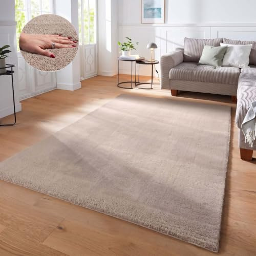 Taracarpet Supersoft kurzflor Teppich Fiona Wohnzimmer Schlafzimmer Kinderzimmer Flur Läufer waschbar rutschfest Uni New Beige 120x170 cm