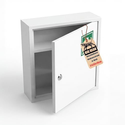 BigDean Medizinschrank aus Stahl abschließbar mit 2 Schlüsseln 36x31,5x10cm