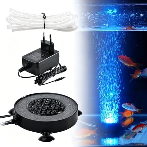 Aquarium Sprudelstein, Buntes Blasenlicht mit EU-Stecker und Luftschlauch | Luftstein Lampe, Unterwasserlicht, Aquaristik-Dekoration und Sauerstoffanreicherung, Blaseneffekt, Multicolor RGB LED