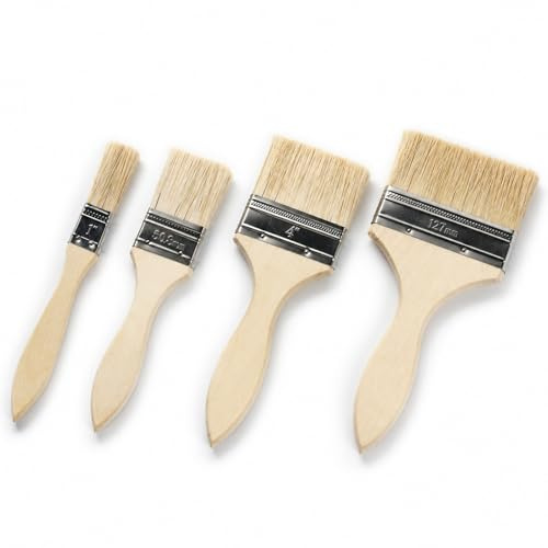 4 PCS Masonry Paint Brush, 1 Inch 2 Inch 4 Inch 5 Inch Thick Bristle Paint Brushes Set with Wooden Handle for Wall Fence Furniture Wood Stain Varnish DIY Painting Decorating
