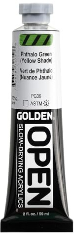 GOLDEN OPEN Slow-Drying Acrylics, Phthalo Green (Yellow Shade), 2 fl. oz.