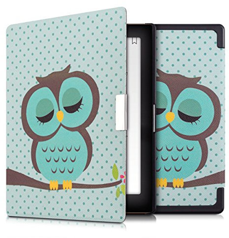 kwmobile Custodia eReader Compatibile con Kobo Aura Edition 1 Cover - eBook Reader Flip Case - turchese/marrone/menta - Civetta dormiente