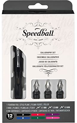 Speedball Calligraphy Fountain Dip Pen Set, 1 Fountain Pen, 3 Nibs, 8 Ink Cartridges, Calligraphy, Writing, Lettering, Art, Craft, Artists, Hobbyists, Enthusiasts