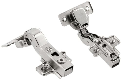 GTV Winkelscharnier 30 HCKT, Topfscharnier mit Soft-Close Dämpfung, Clip-on Technik und 3D-Verstellung, für Eckschränke, Stahl vernickelt, Möbelbeschlag