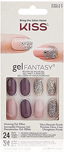 Kiss GEL FANTASIA MEDIUM OVAL NailsKGN17 (non PRESSURE) w/Adhesive Tabs & Glue