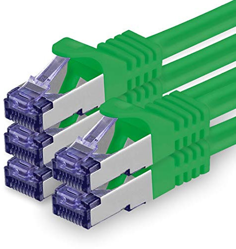 Cat 7 Cable de Red Ethernet LAN - 0,25m - Verde - 5 Piezas Cat.7 Sftp Pimf Lszh - 10 GB s RJ45 Connectores Cat6a compatible con Cat5 Cat6 Cat7 Cat8