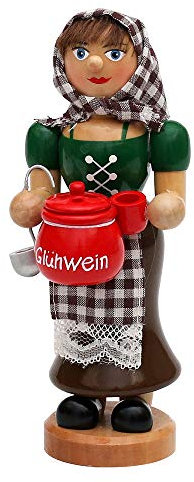Wichtelstube-Kollektion Holz Räucherfrau Räuchermann Räuchermännchen Räucherfigur Glühweinfrau mit dampfendem Glühweintopf, Tasse & Schöpfkelle 7 x 8 x 17 cm